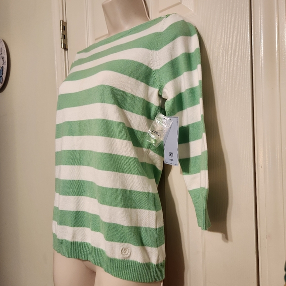💕NWT IZOD Green and White Striped Sweater Size Small - Picture 2 of 9